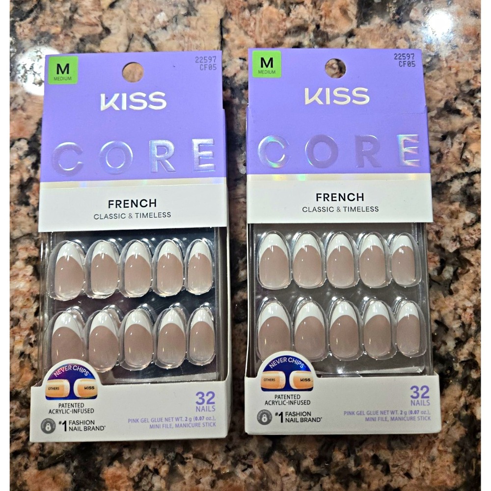 Lot of 2 KISS French Press-On Nails Medium Oval, Glue Included 32/64 nails